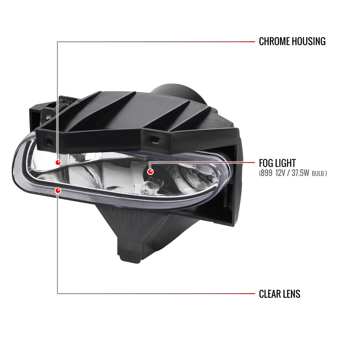 1999-2004 Ford Mustang New Edge 899 Fog Lights Kit w/ Switch & Wiring Harness (Chrome Housing / Clear Lens)