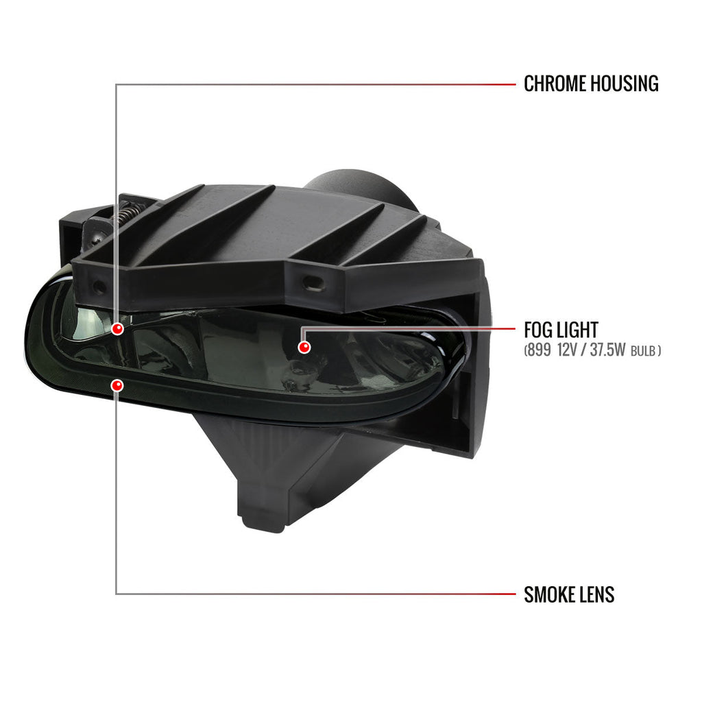 1999-2004 Ford Mustang New Edge 899 Fog Lights Kit w/ Switch & Wiring Harness (Chrome Housing / Smoked Lens)