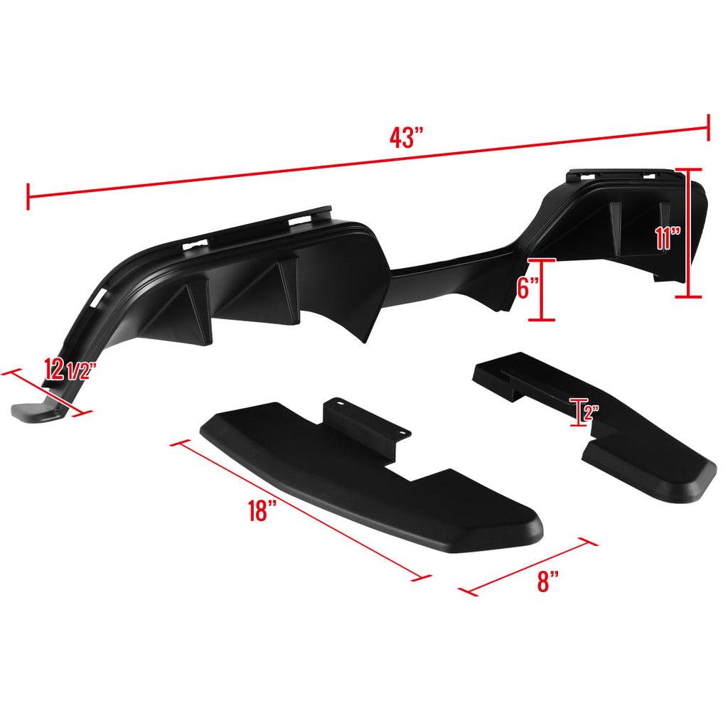 2015-2017 Ford Mustang S550 Premium Black ABS R Style Rear Diffuser w/ Side Valance Panels