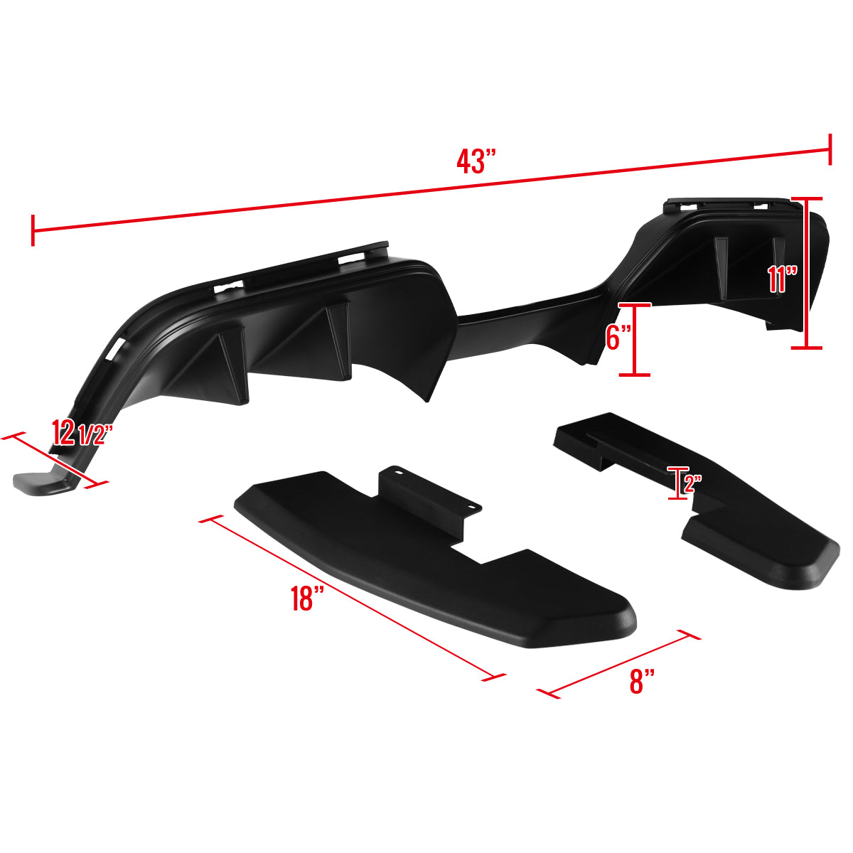 2015-2017 Ford Mustang S550 Premium Black ABS R Style Rear Diffuser w/ Side Valance Panels