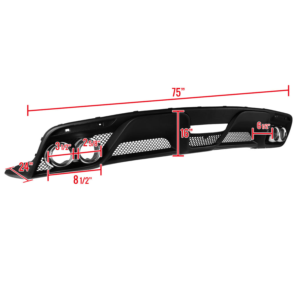 2015-2017 Ford Mustang S550 Black Polypropylene GT350 Style Rear Diffuser w/ Dual Stainless Steel Muffler Tips