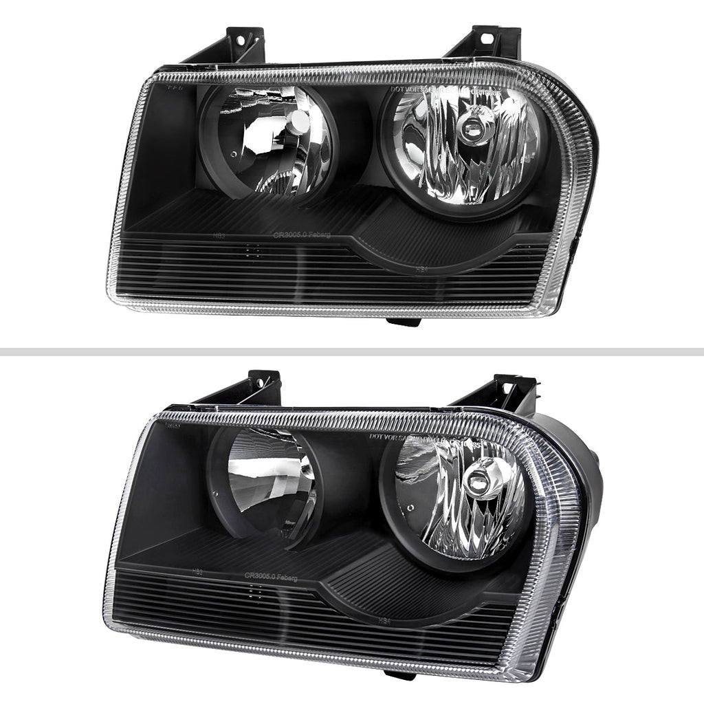 2005-2010 Chrysler 300 Factory Style Headlights (Matte Black Housing / Clear Lens)