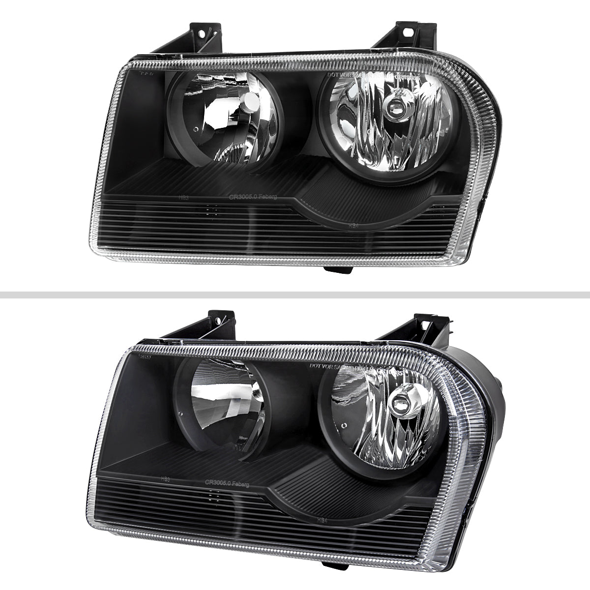 2005-2010 Chrysler 300 Factory Style Headlights (Matte Black Housing / Clear Lens)
