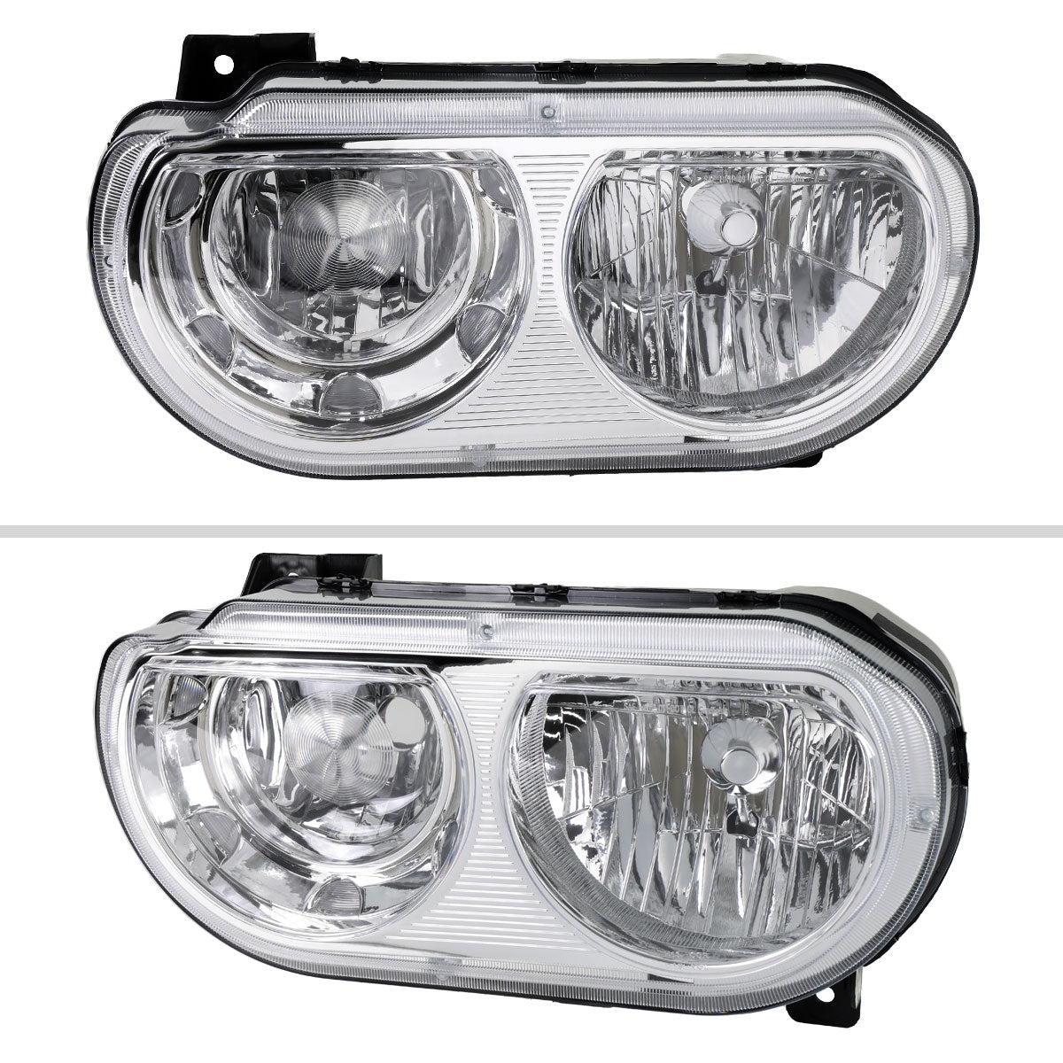 2008-2014 Dodge Challenger Factory Style Replacement Headlights (Chrome Housing / Clear Lens)