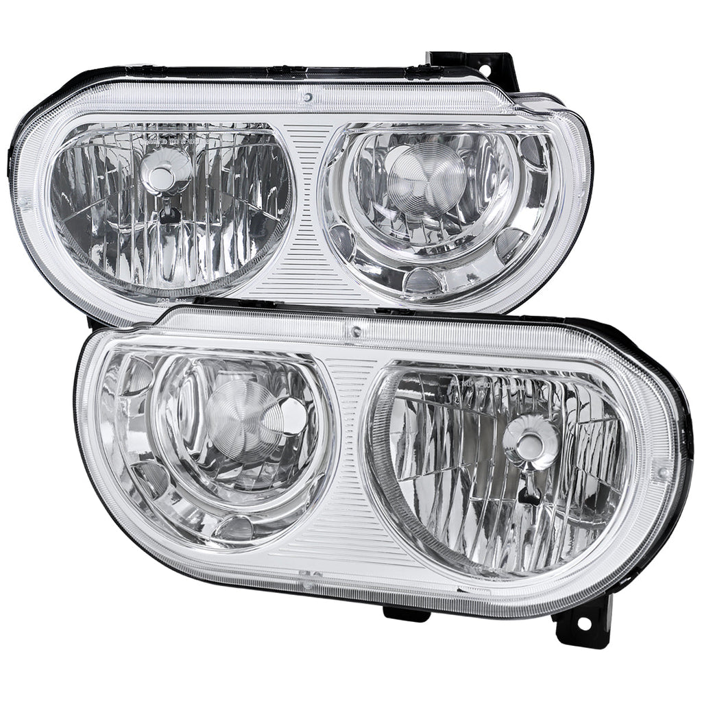 2008-2014 Dodge Challenger Factory Style Replacement Headlights (Chrome Housing / Clear Lens)