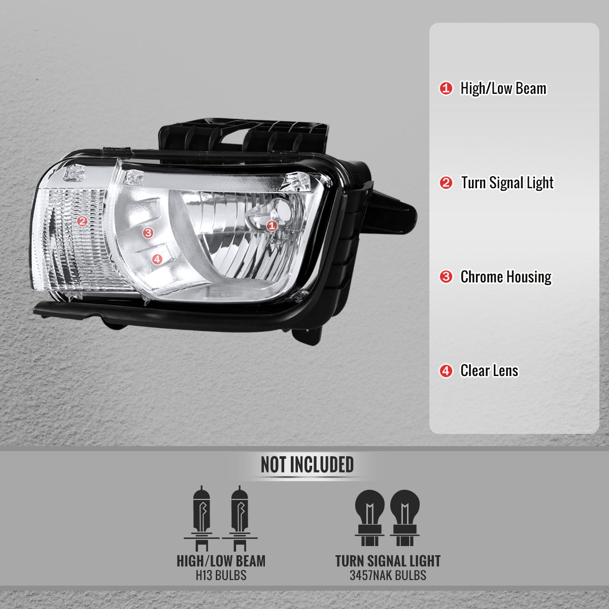 2010-2013 Chevrolet Camaro 5th Gen Factory Style Halogen Headlights (Chrome Housing / Clear Lens)