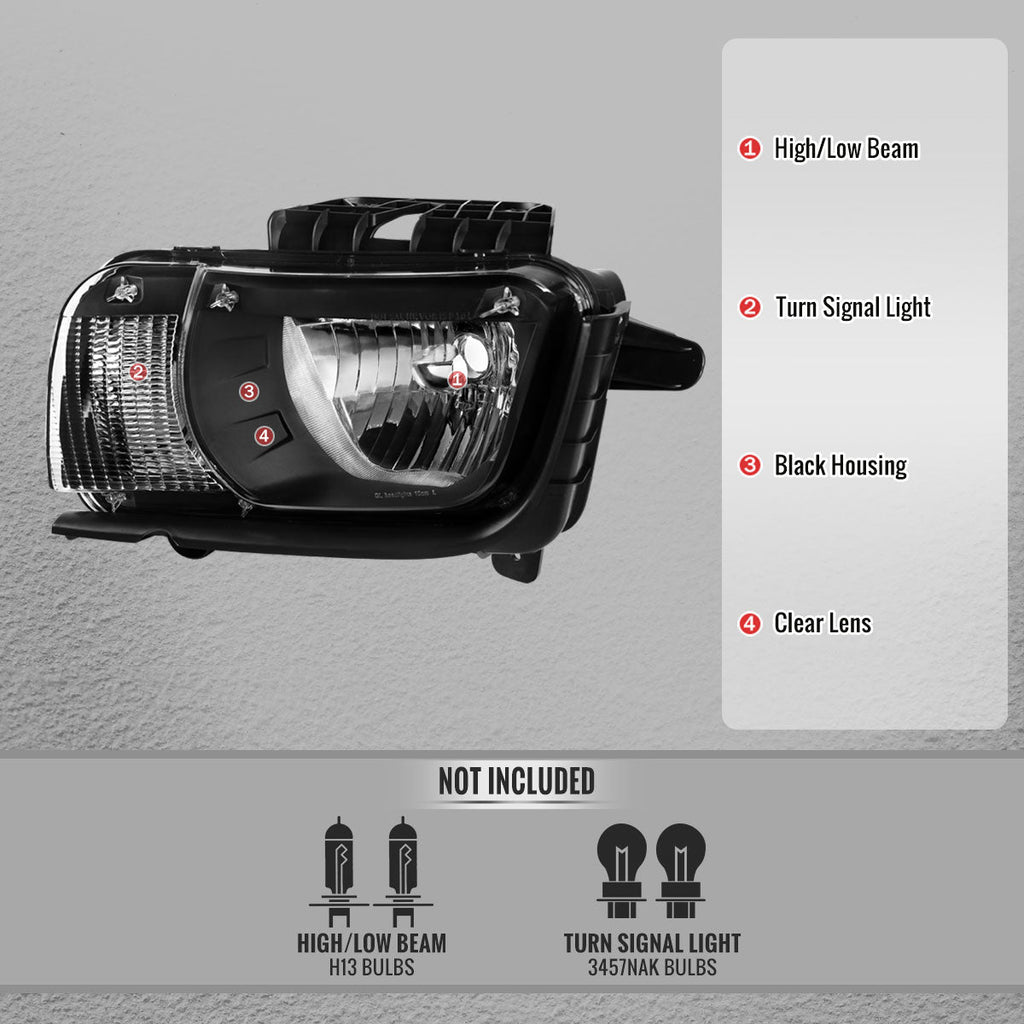 2010-2013 Chevrolet Camaro 5th Gen Factory Style Halogen Headlights (Matte Black Housing / Clear Lens)