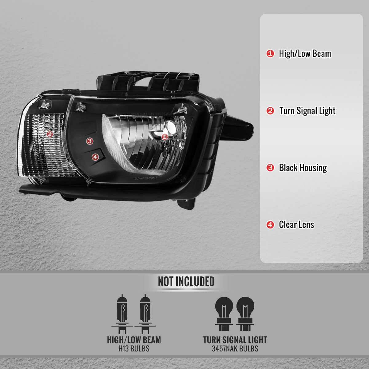 2010-2013 Chevrolet Camaro 5th Gen Factory Style Halogen Headlights (Matte Black Housing / Clear Lens)
