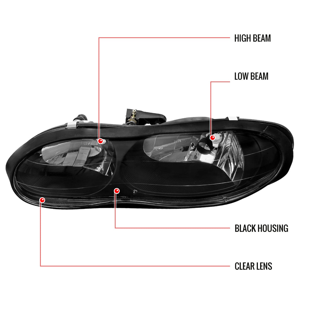 1998-2002 Chevrolet Camaro 4th Gen Factory Style Headlights (Matte Black Housing / Clear Lens)