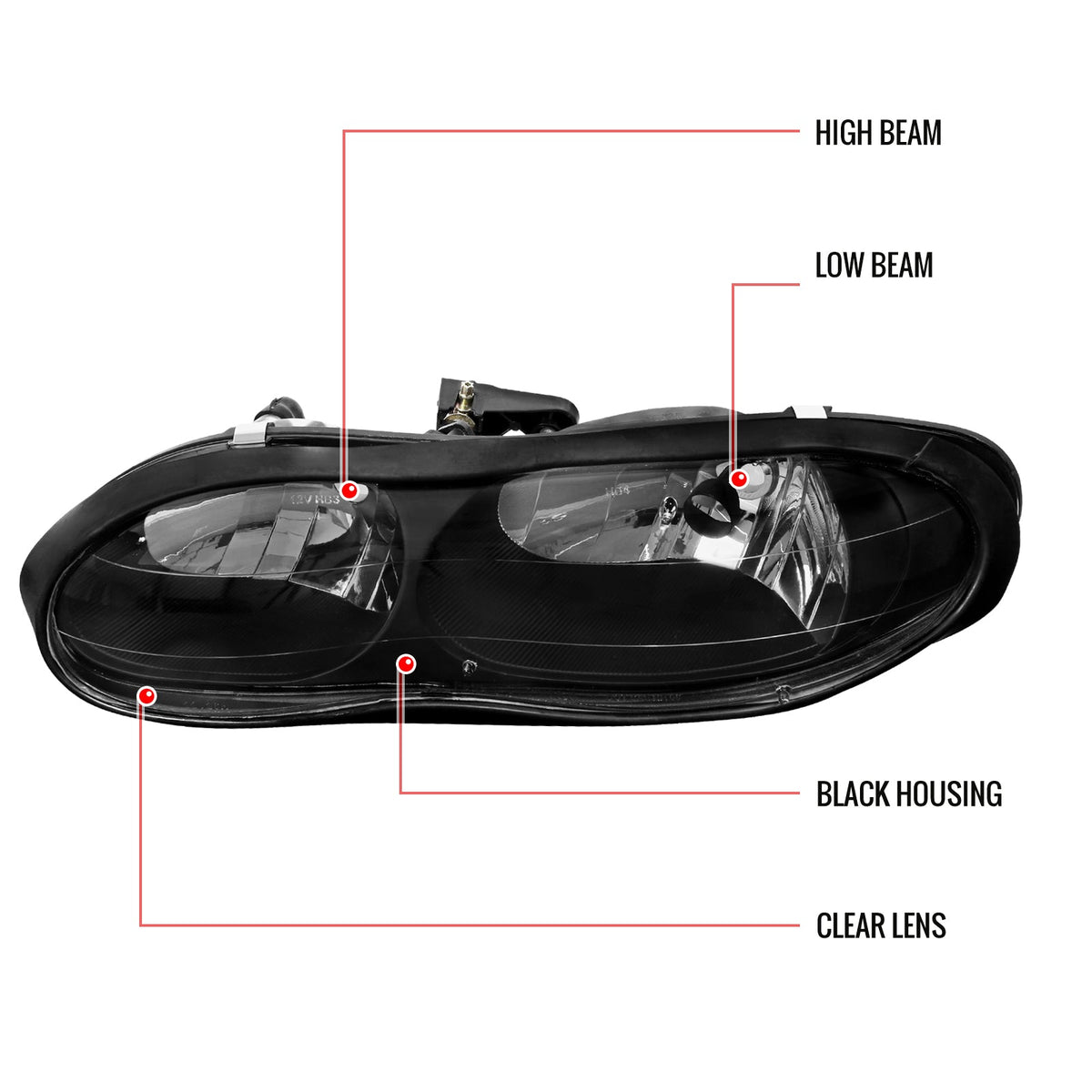 1998-2002 Chevrolet Camaro 4th Gen Factory Style Headlights (Matte Black Housing / Clear Lens)