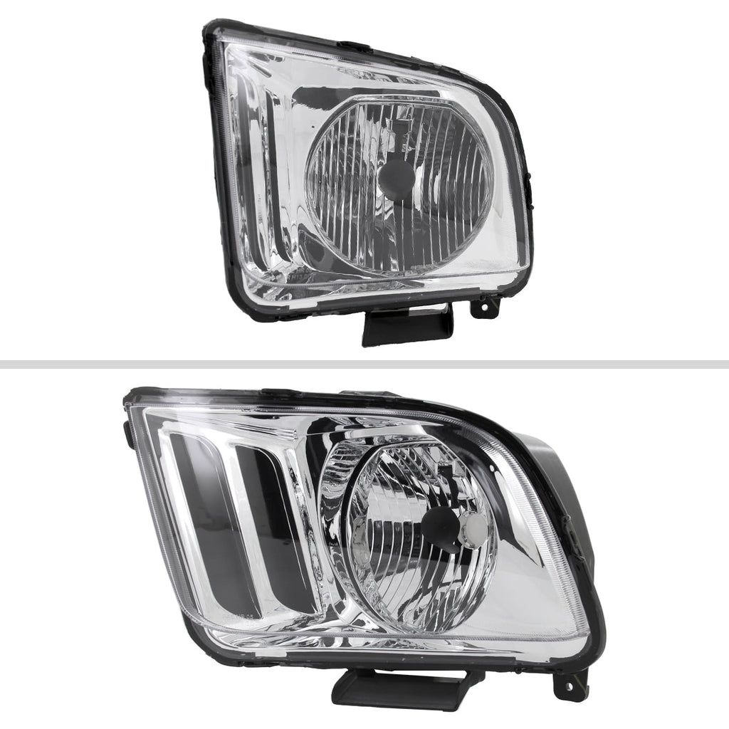 2005-2009 Ford Mustang S197 Factory Style Headlights (Chrome Housing / Clear Lens)