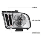 2005-2009 Ford Mustang S197 Factory Style Headlights (Chrome Housing / Clear Lens)