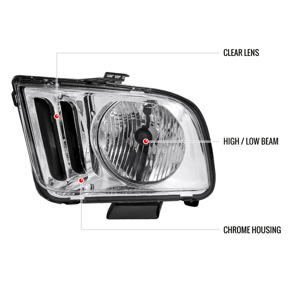 2005-2009 Ford Mustang S197 Factory Style Headlights (Chrome Housing / Clear Lens)