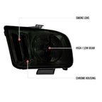 2005-2009 Ford Mustang S197 Factory Style Headlights (Chrome Housing / Smoked Lens)