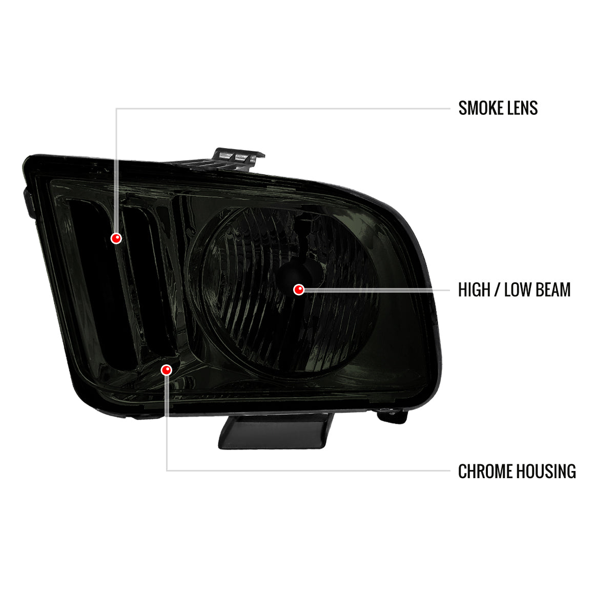 2005-2009 Ford Mustang S197 Factory Style Headlights (Chrome Housing / Smoked Lens)