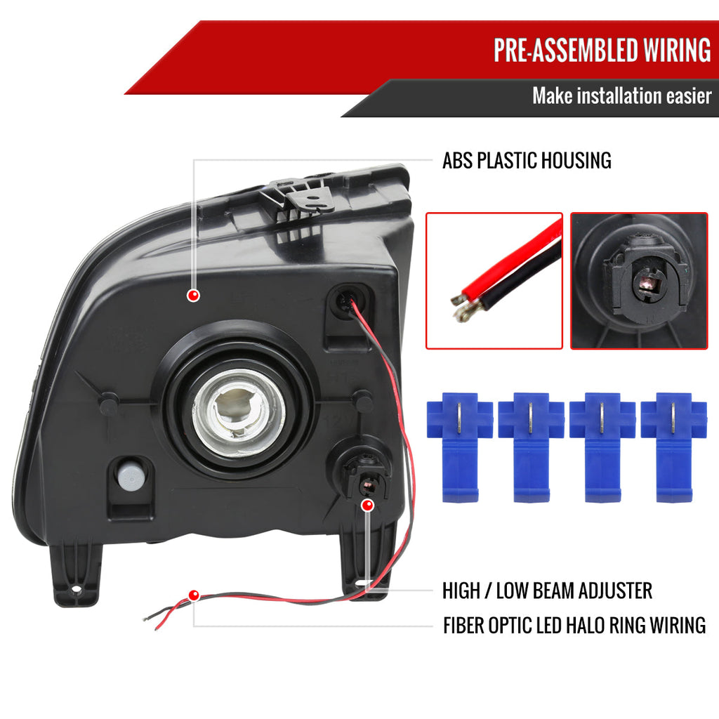 2005-2009 Ford Mustang S197 LED Halo Factory Style Headlights (Matte Black Housing / Smoked Lens)