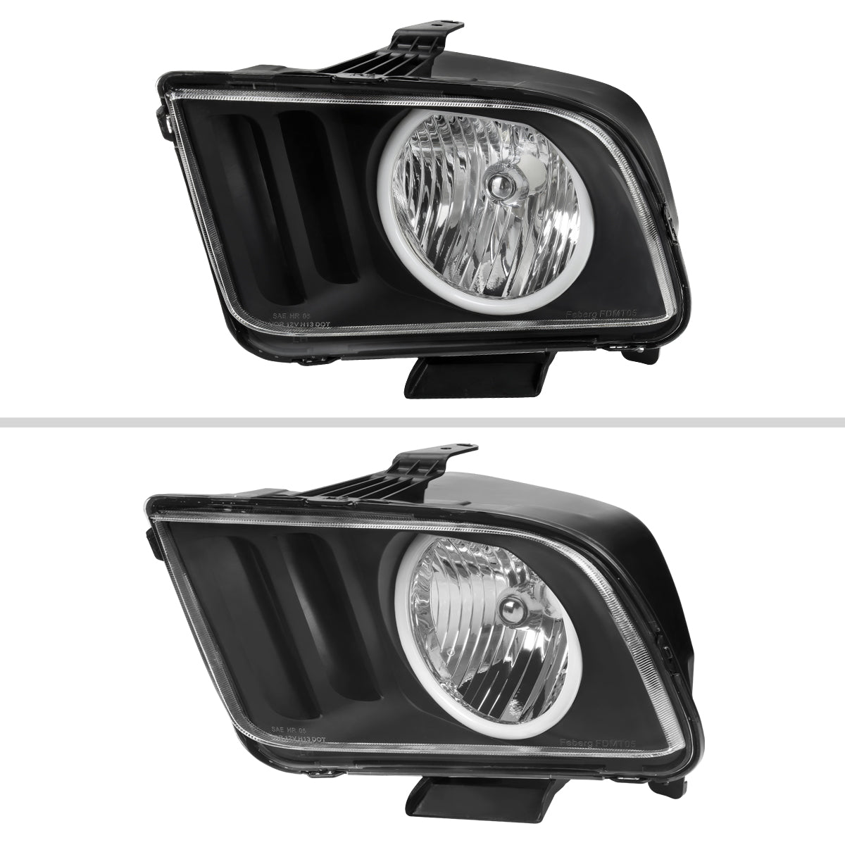 2005-2009 Ford Mustang S197 LED Halo Factory Style Headlights (Matte Black Housing / Clear Lens)