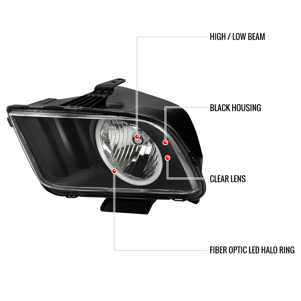 2005-2009 Ford Mustang S197 LED Halo Factory Style Headlights (Matte Black Housing / Clear Lens)