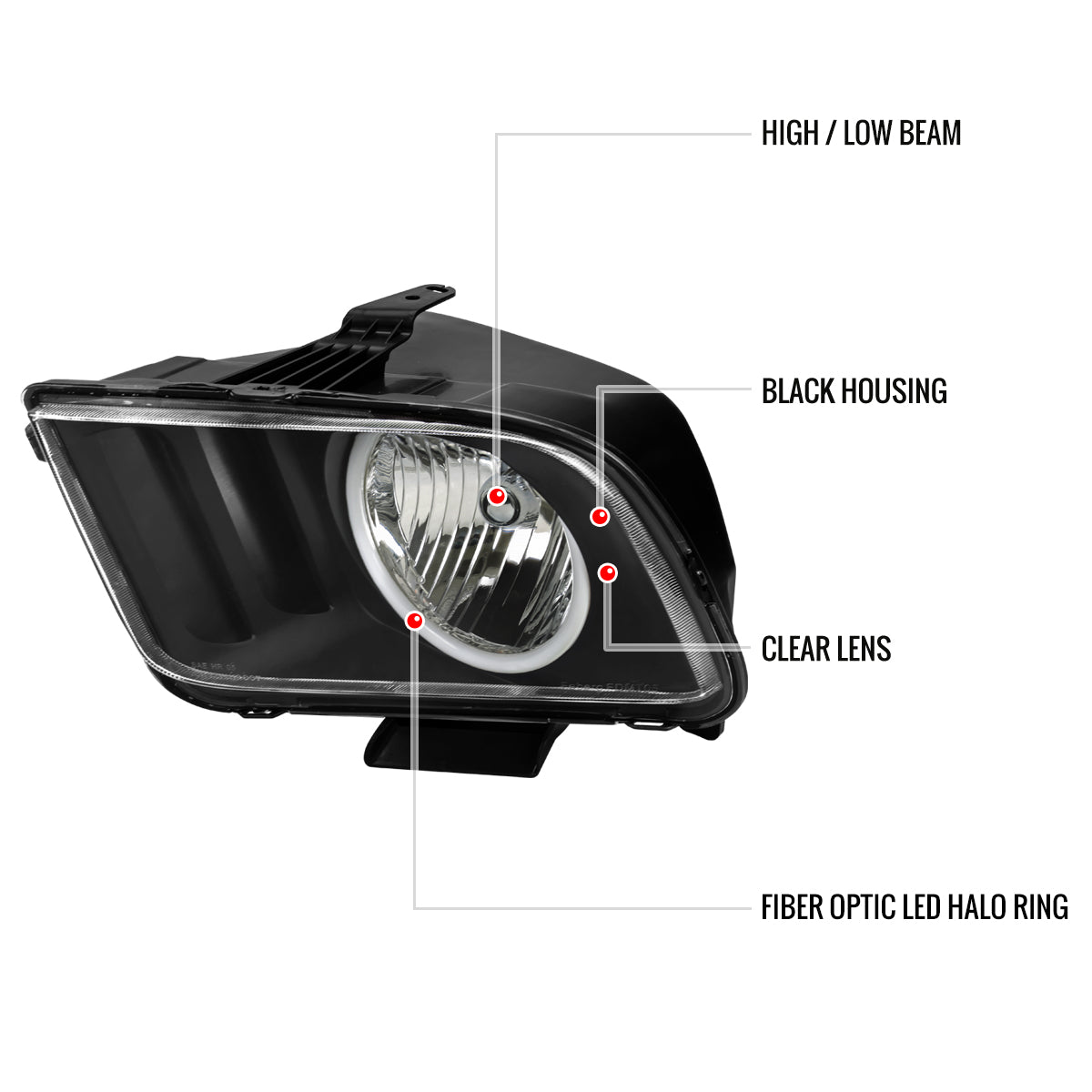 2005-2009 Ford Mustang S197 LED Halo Factory Style Headlights (Matte Black Housing / Clear Lens)