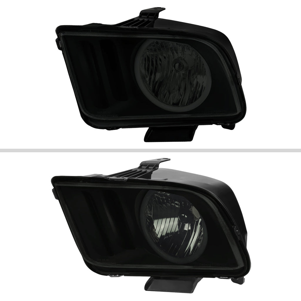 2005-2009 Ford Mustang S197 LED Halo Factory Style Headlights (Matte Black Housing / Smoked Lens)