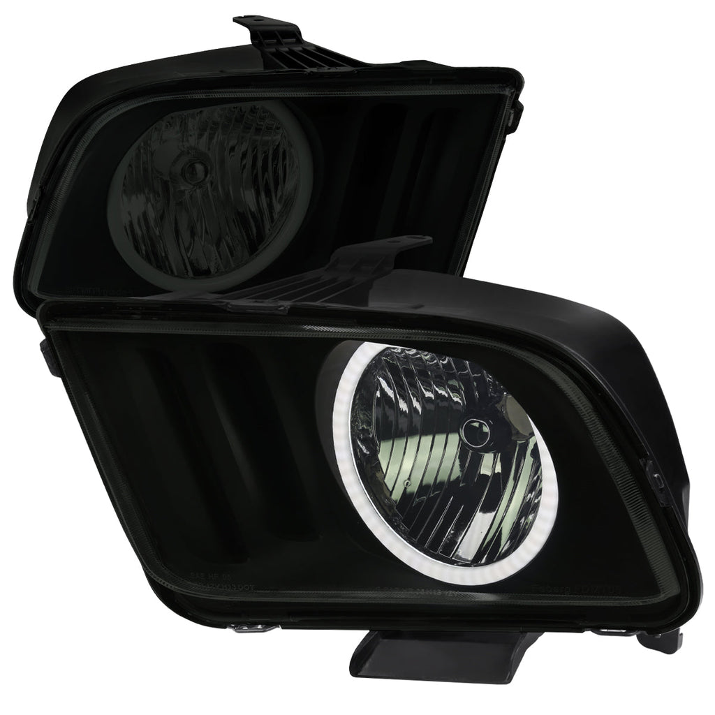 2005-2009 Ford Mustang S197 LED Halo Factory Style Headlights (Matte Black Housing / Smoked Lens)