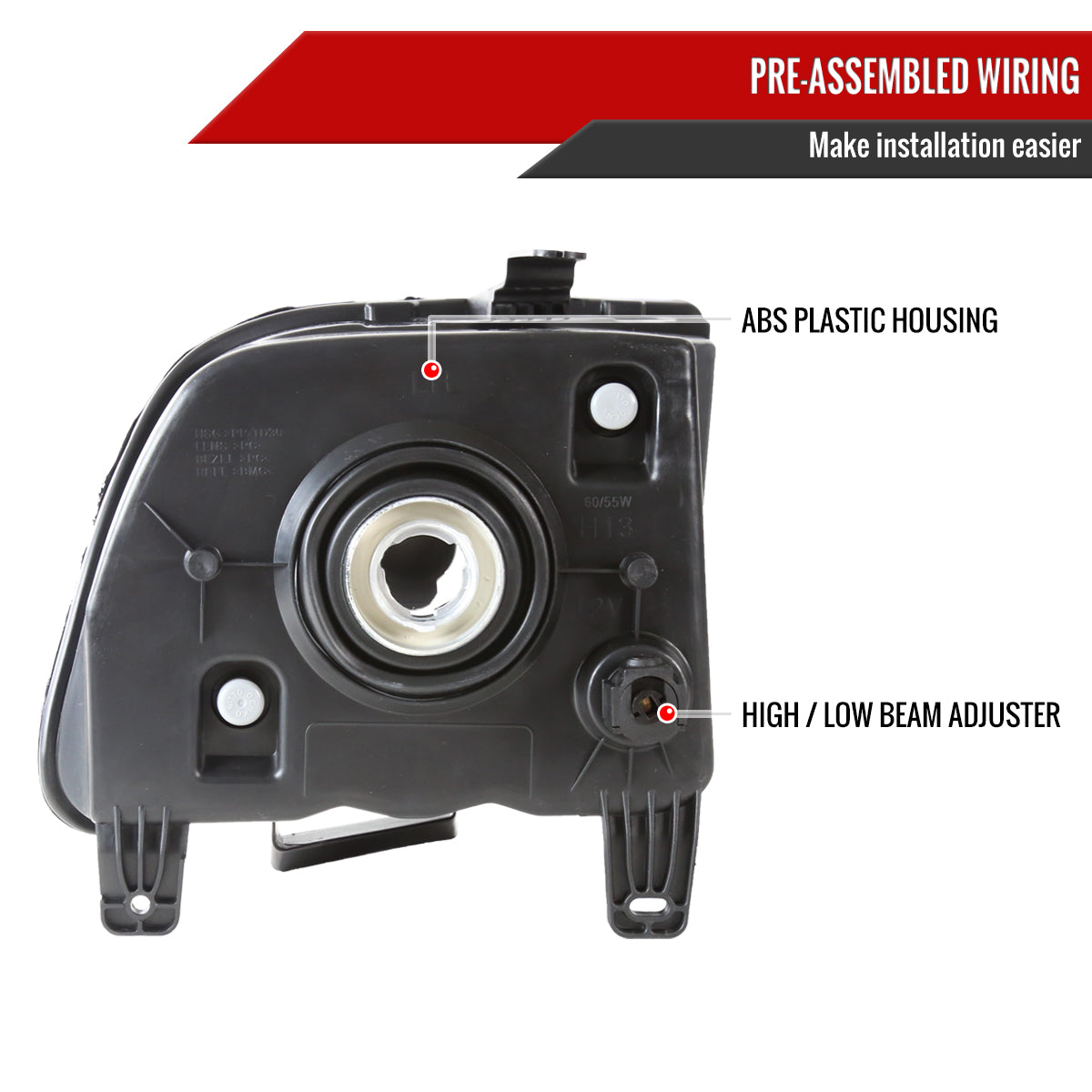2005-2009 Ford Mustang S197 Factory Style Headlights (Matte Black Housing / Clear Lens)