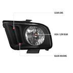 2005-2009 Ford Mustang S197 Factory Style Headlights (Matte Black Housing / Clear Lens)