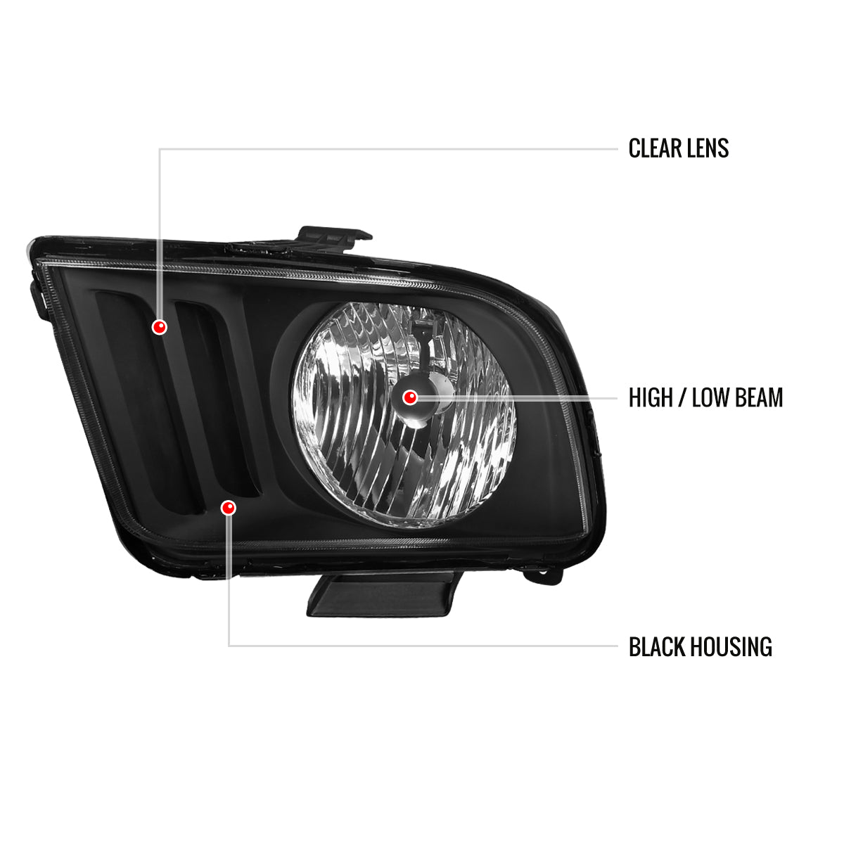 2005-2009 Ford Mustang S197 Factory Style Headlights (Matte Black Housing / Clear Lens)