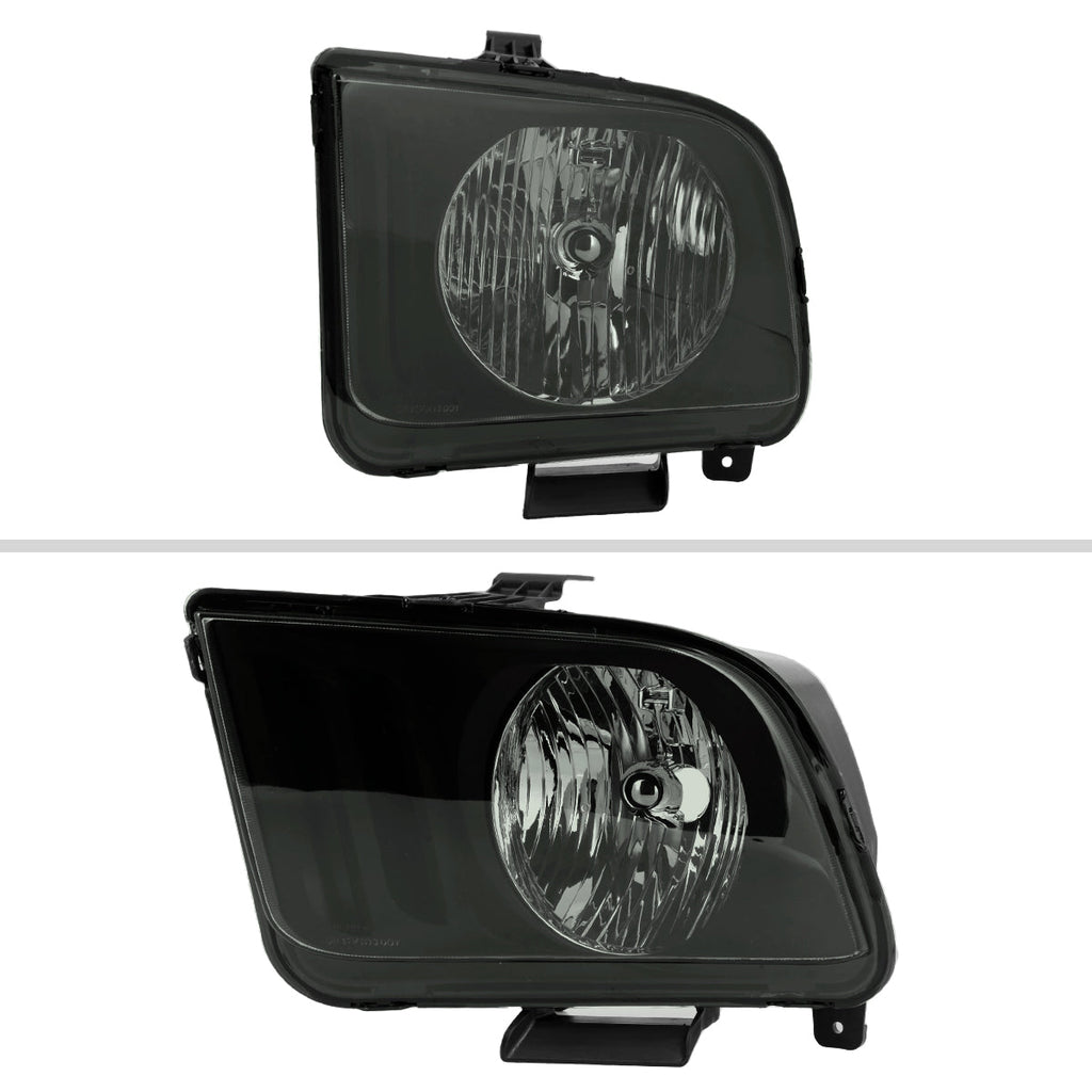 2005-2009 Ford Mustang S197 Factory Style Headlights (Matte Black Housing / Light Smoked Lens)