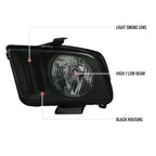 2005-2009 Ford Mustang S197 Factory Style Headlights (Matte Black Housing / Light Smoked Lens)