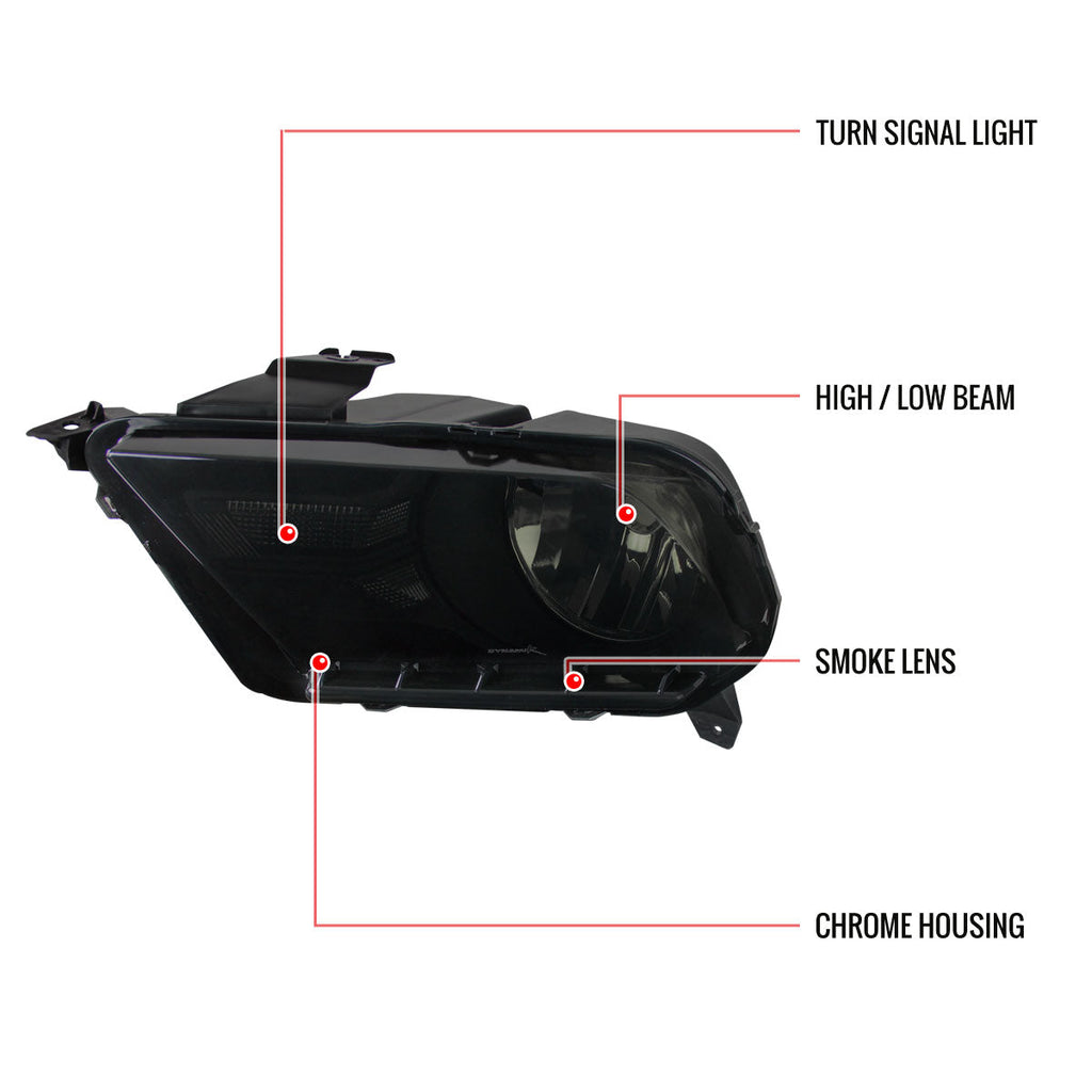 2010-2014 Ford Mustang S197 Factory Style Headlights (Black Housing / Smoked Lens)