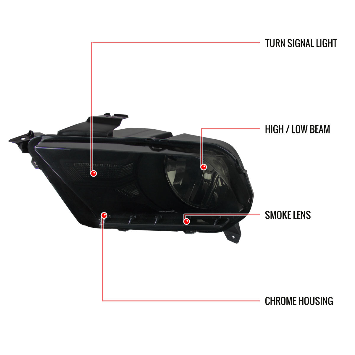 2010-2014 Ford Mustang S197 Factory Style Headlights (Black Housing / Smoked Lens)