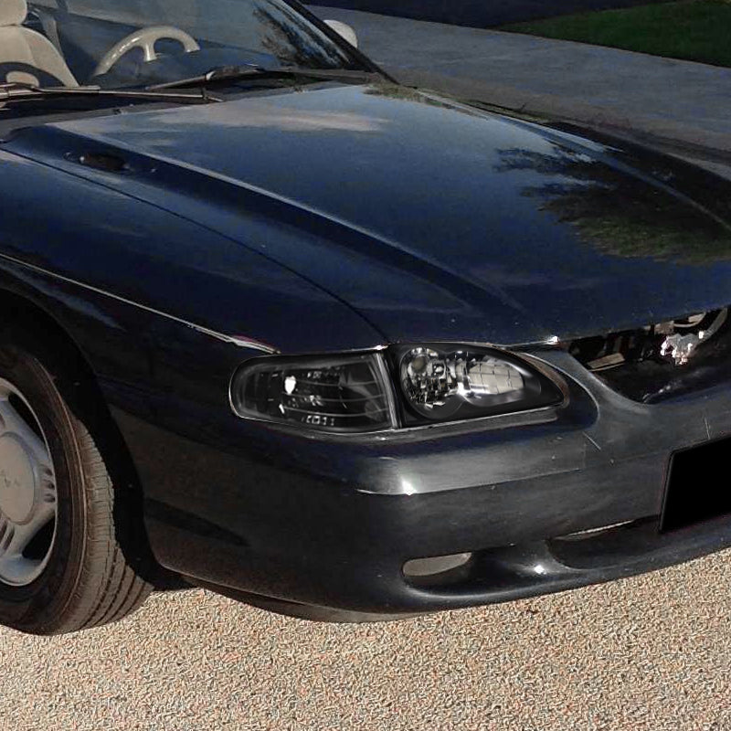 1994-1998 Ford Mustang SN95 Factory Style Headlights (Matte Black Housing / Clear Lens)