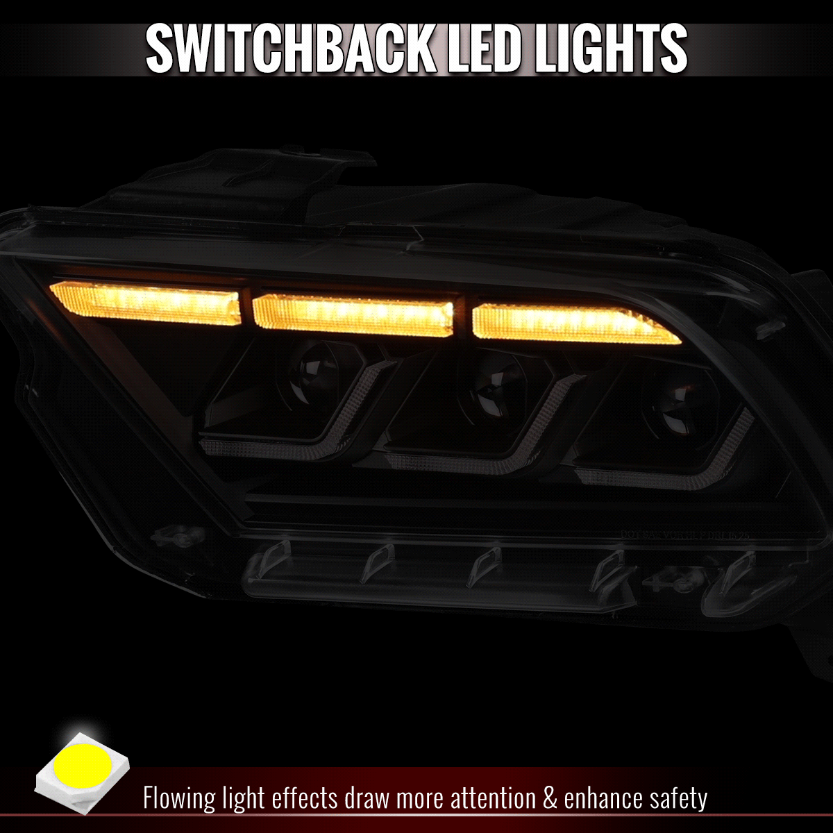 2010-2014 Ford Mustang S197 Full LED Projector Headlights Sequential Turn Signal Switchback DRL (Matte Black Housing / Clear Lens)