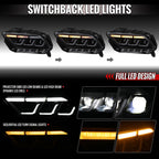 2010-2014 Ford Mustang S197 Full LED Projector Headlights Sequential Turn Signal Switchback DRL (Matte Black Housing / Clear Lens)