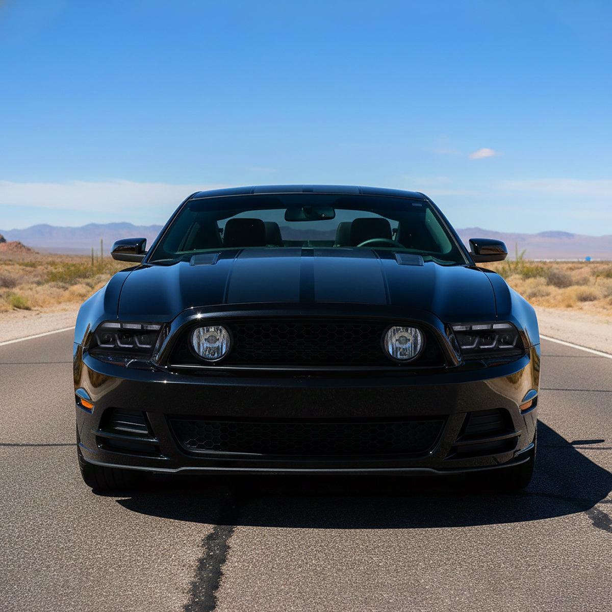2010-2014 Ford Mustang S197 Full LED Projector Headlights Sequential Turn Signal Switchback DRL (Matte Black Housing / Clear Lens)