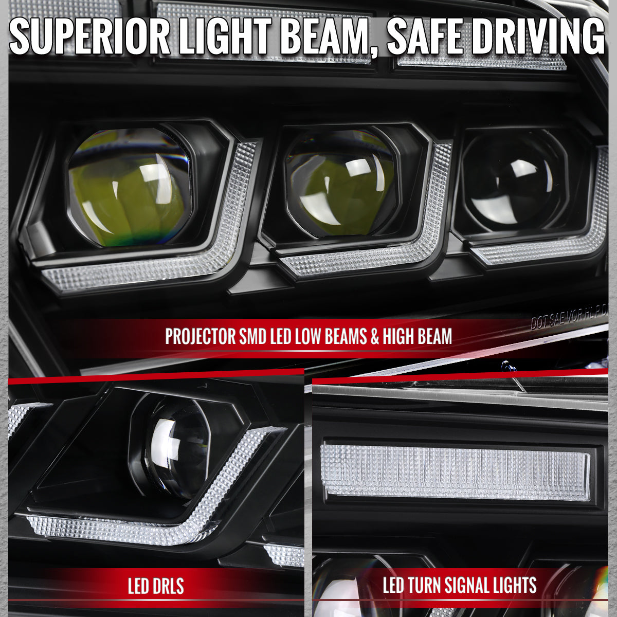 2010-2014 Ford Mustang S197 Full LED Projector Headlights Sequential Turn Signal Switchback DRL (Matte Black Housing / Clear Lens)