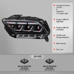 2010-2014 Ford Mustang S197 Full LED Projector Headlights Sequential Turn Signal Switchback DRL (Matte Black Housing / Clear Lens)