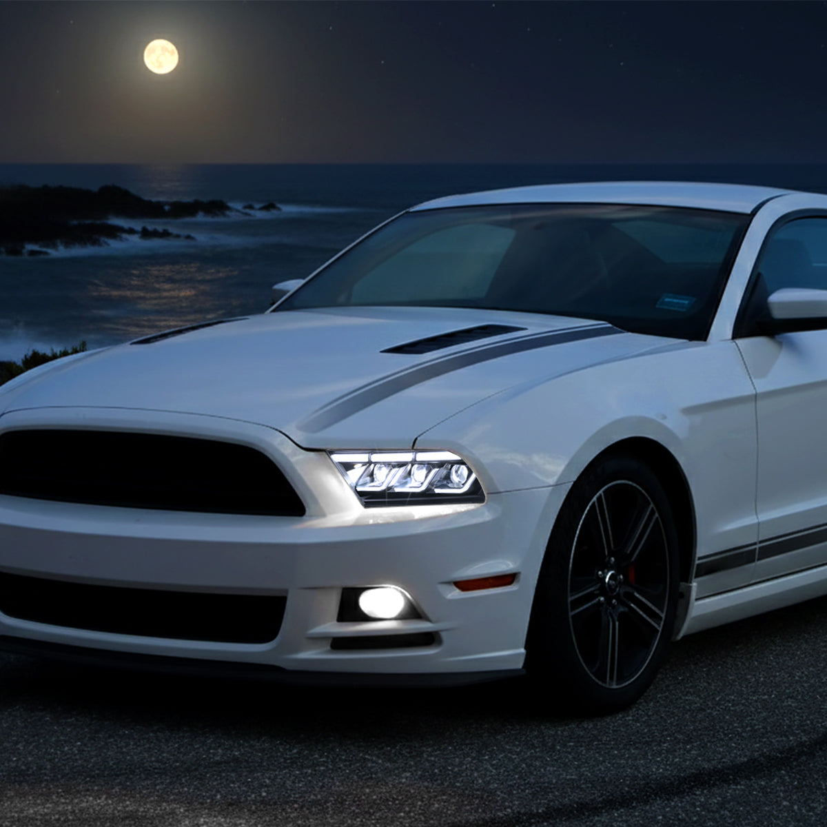 2010-2014 Ford Mustang S197 Full LED Projector Headlights Sequential Turn Signal Switchback DRL (Matte Black Housing / Clear Lens)