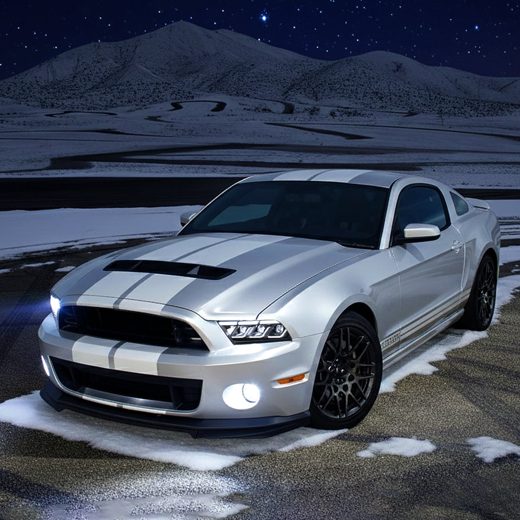 2010-2014 Ford Mustang S197 Full LED Projector Headlights Sequential Turn Signal Switchback DRL (Matte Black Housing / Clear Lens)