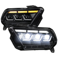 2010-2014 Ford Mustang S197 Full LED Projector Headlights Sequential Turn Signal Switchback DRL (Matte Black Housing / Clear Lens)