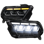 2010-2014 Ford Mustang S197 Full LED Projector Headlights Sequential Turn Signal Switchback DRL (Matte Black Housing / Clear Lens)