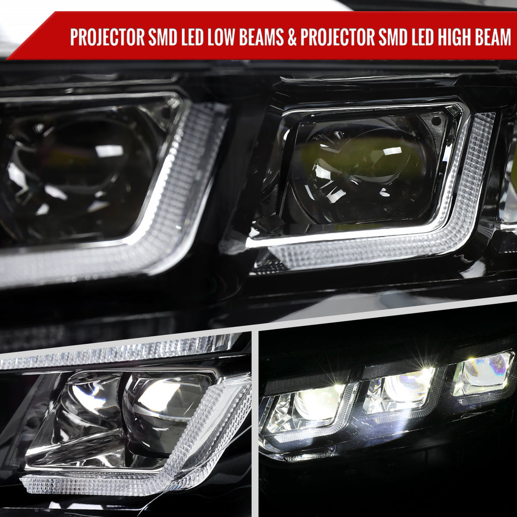 2015-2017 Ford Mustang S550 Full LED Projector Headlights Switchback Sequential with Start-Up Animation (Glossy Black Housing / Clear Lens)