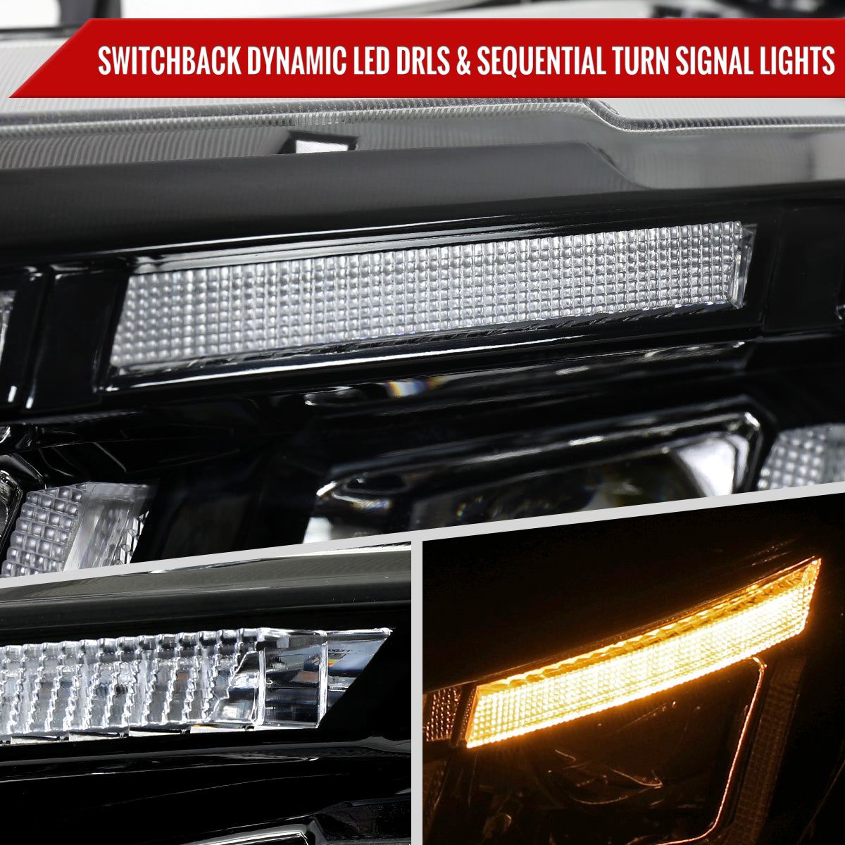 2015-2017 Ford Mustang S550 Full LED Projector Headlights Switchback Sequential with Start-Up Animation (Glossy Black Housing / Clear Lens)