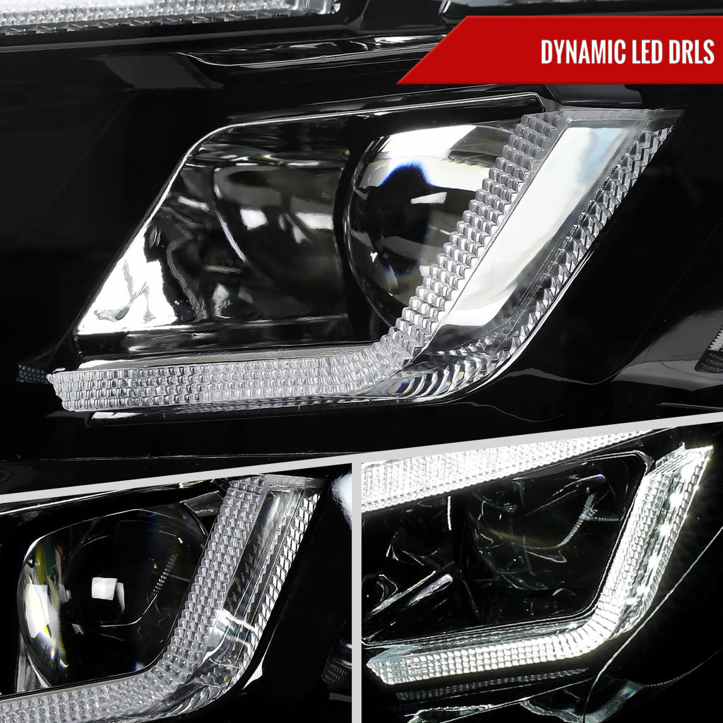 2015-2017 Ford Mustang S550 Full LED Projector Headlights Switchback Sequential with Start-Up Animation (Glossy Black Housing / Clear Lens)