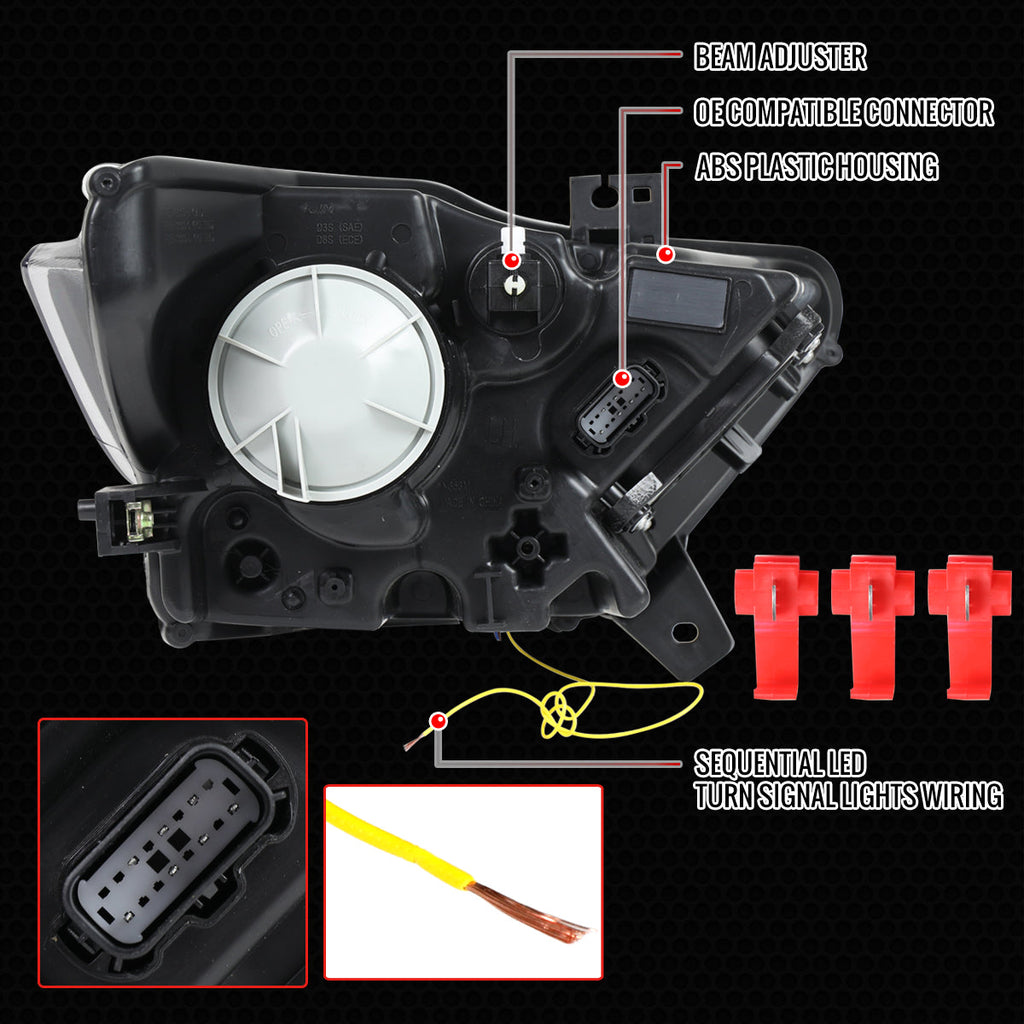2015-2017 Ford Mustang S550 Full LED Projector Headlights Switchback Sequential with Start-Up Animation (Glossy Black Housing / Clear Lens)