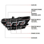 2015-2017 Ford Mustang S550 Full LED Projector Headlights Switchback Sequential with Start-Up Animation (Glossy Black Housing / Clear Lens)