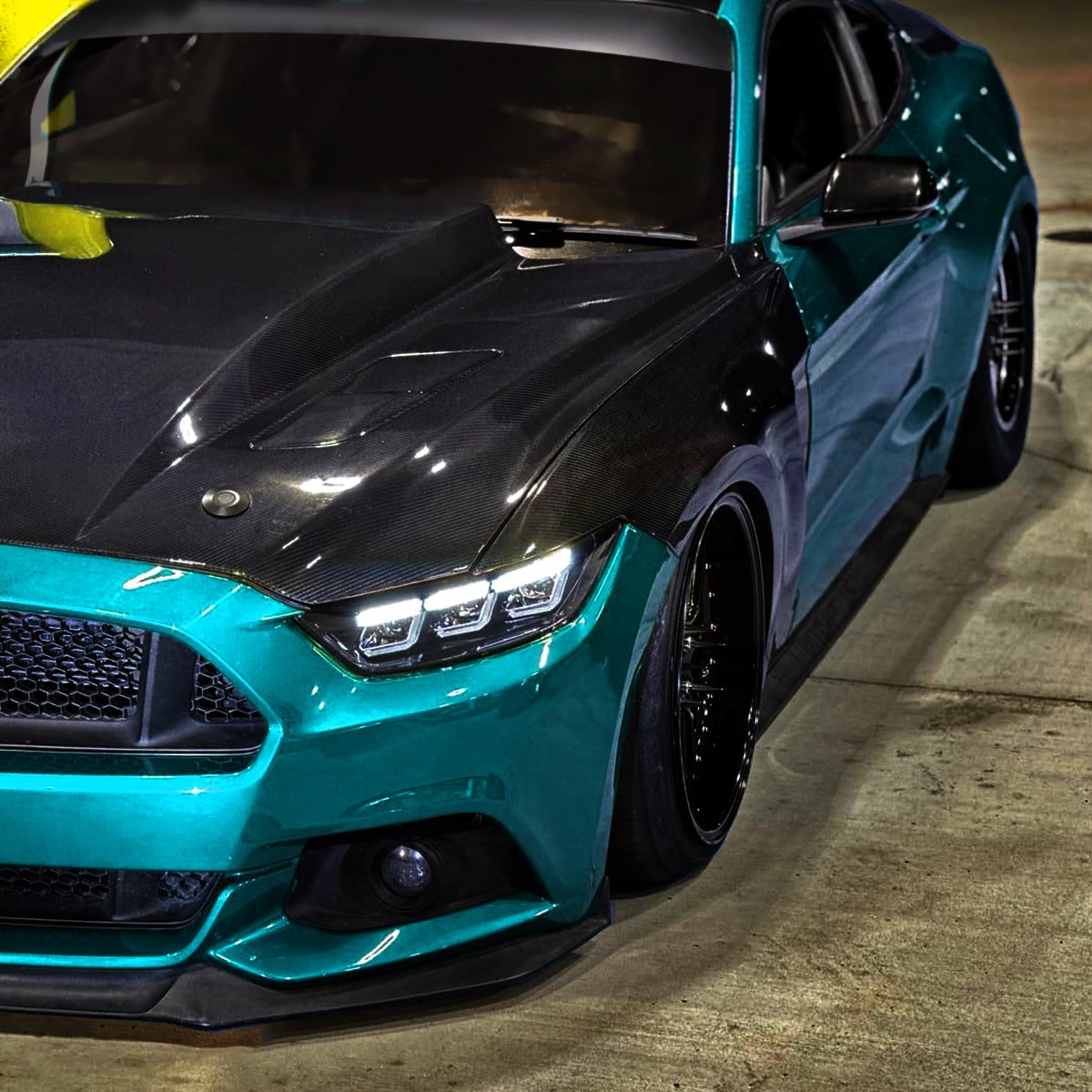 2015-2017 Ford Mustang S550 Full LED Projector Headlights Switchback Sequential with Start-Up Animation (Glossy Black Housing / Clear Lens)