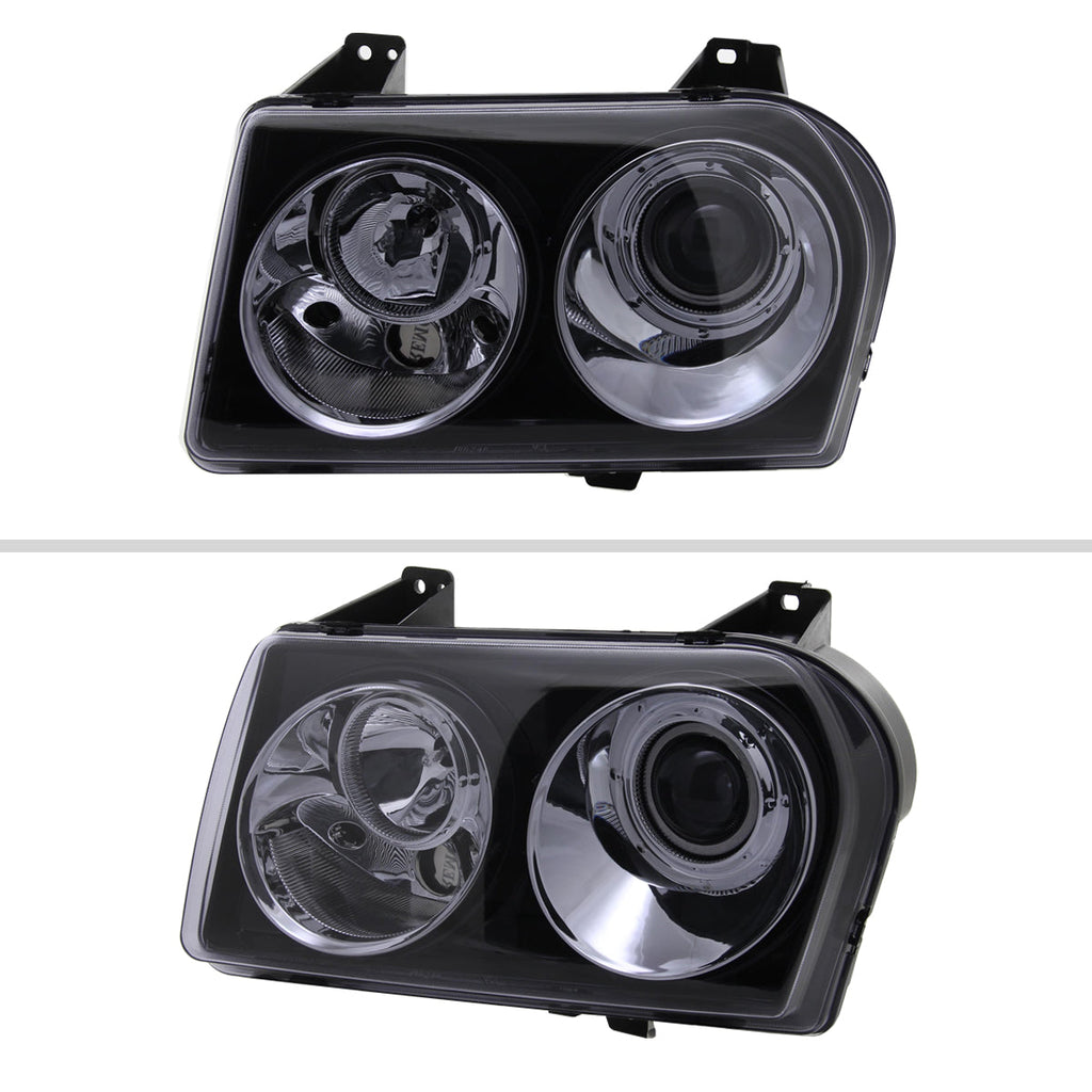 2005-2010 Chrysler 300 Base/LX/Touring Projector Headlights (Glossy Black Housing / Smoked Lens)