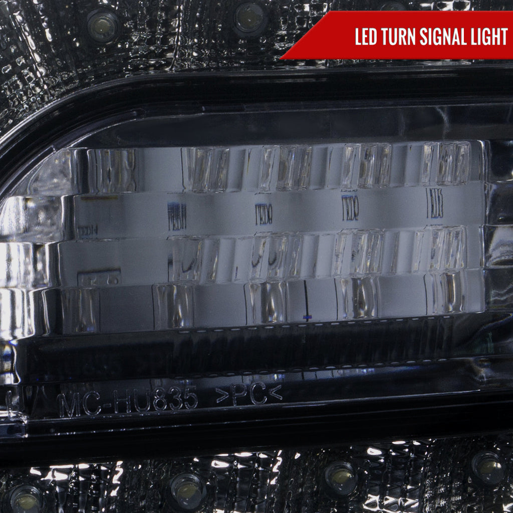 2005-2010 Chrysler 300 Base/LX/Touring Projector Headlights w/ LED Light Strip & LED Turn Signal Lights (Glossy Black Housing / Smoked Lens)